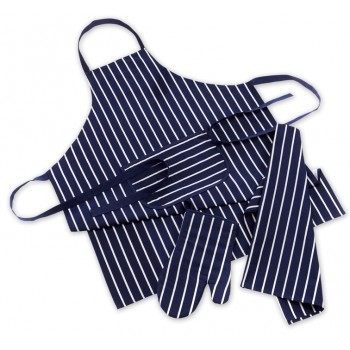 Kitchen Co-Ordinates - 3 Piece Chef Set - Apron / Oven Mitt / Tea Towel - Butcher Stripes