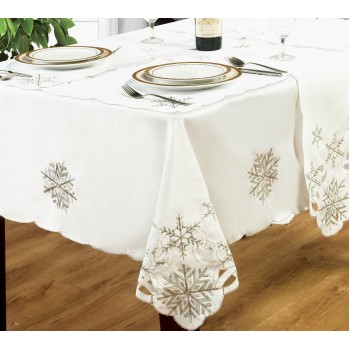 Snowflake White / Silver 70"x108" - Xmas Table Cloth Range