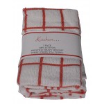 3 Pack Tea Towels - Fancy Stripe Red