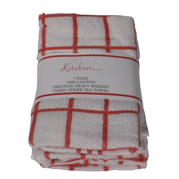 3 Pack Tea Towels - Fancy Stripe Red