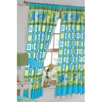 Daisy Check Azure - 66x72" Curtains