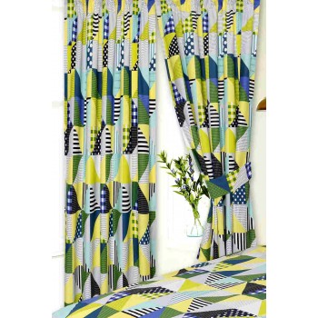 Geometric Patchwork Lime - 66x72" Curtains