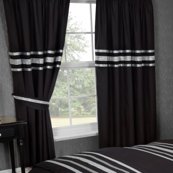 Glitz Black With Silver Trim - 66x72" Curtains