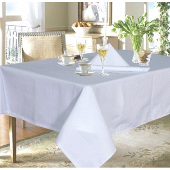 Wipeable Dobby Check White 54"x144" - 100% Cotton Checked Tablecloth