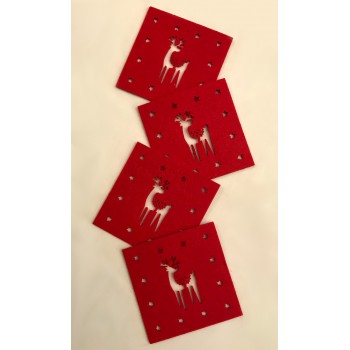 Felt Cut Deer Red Coasters 4PK - Xmas Table Accessory Range