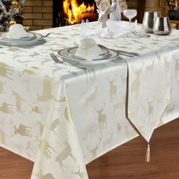 Large Stag Cream/Gold 70"x90" - Xmas Table Cloth Range