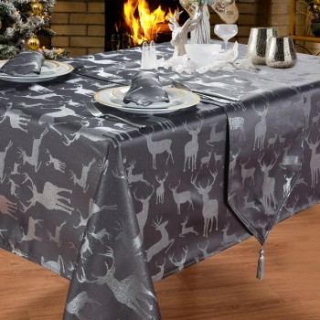 Large Stag Grey/Silver 70"x90" - Xmas Table Cloth Range