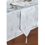 Large Stag White/Silver Table Runner - Xmas Table Cloth Range
