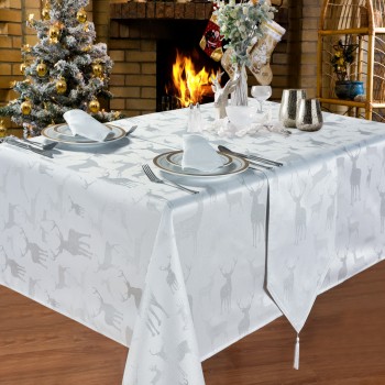 Large Stag White/Silver 70"x108" - Xmas Table Cloth Range