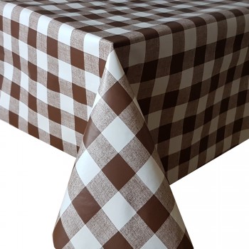 PVC Large Check Brown - Vinyl Table Cloth Range