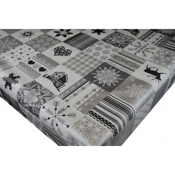 PVC Reindeer Patchwork Grey - Vinyl Table Cloth Range