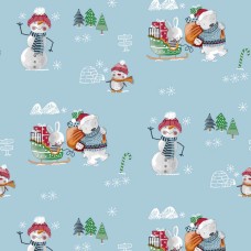PVC Snowman Blue - Vinyl Table Cloth Range