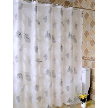 Shower Curtain Set - PEVA Leaf Grey Black