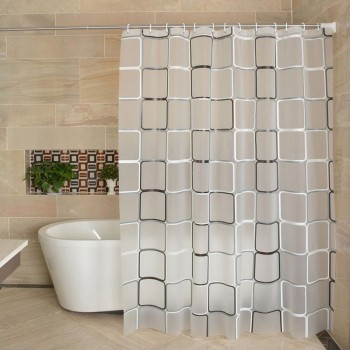 Shower Curtain Set - PEVA Cubes Grey